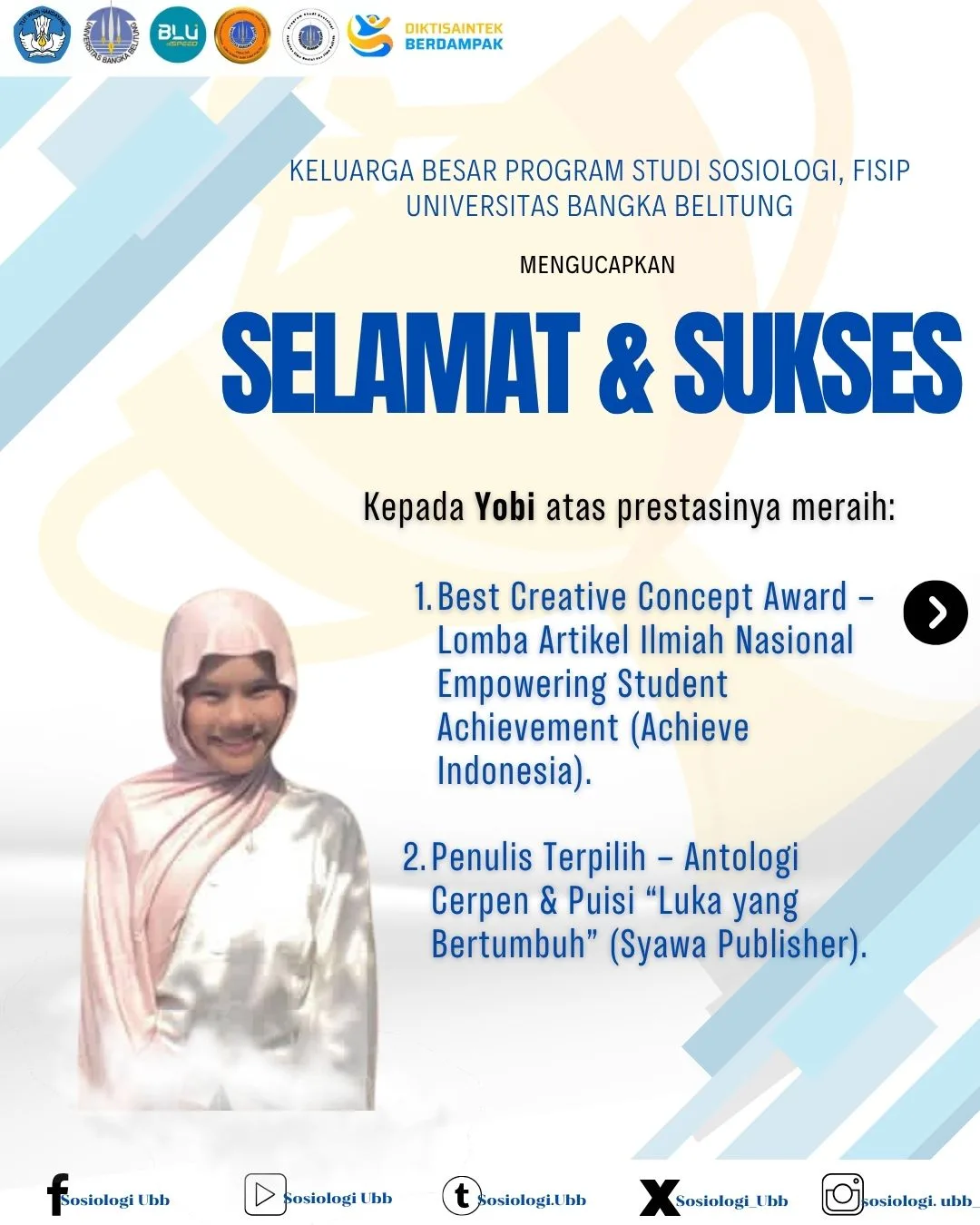 Mahasiswa Sosiologi UBB Raih Prestasi Nasional di Bidang Akademik dan Literasi